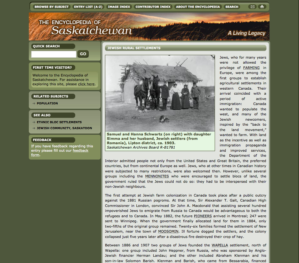 Encyclopedia of Saskatchewan - Jewish Rural Settlements - B&F: Jewish ...