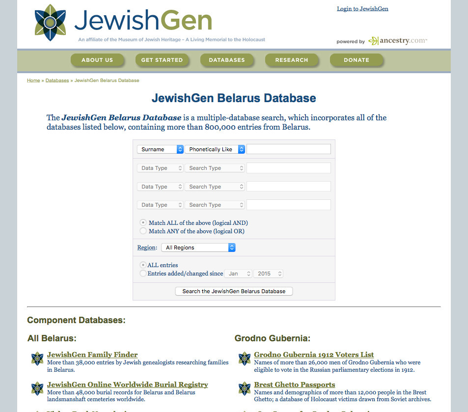 JewishGen – Belarus Database - B&F: Jewish Genealogy And More