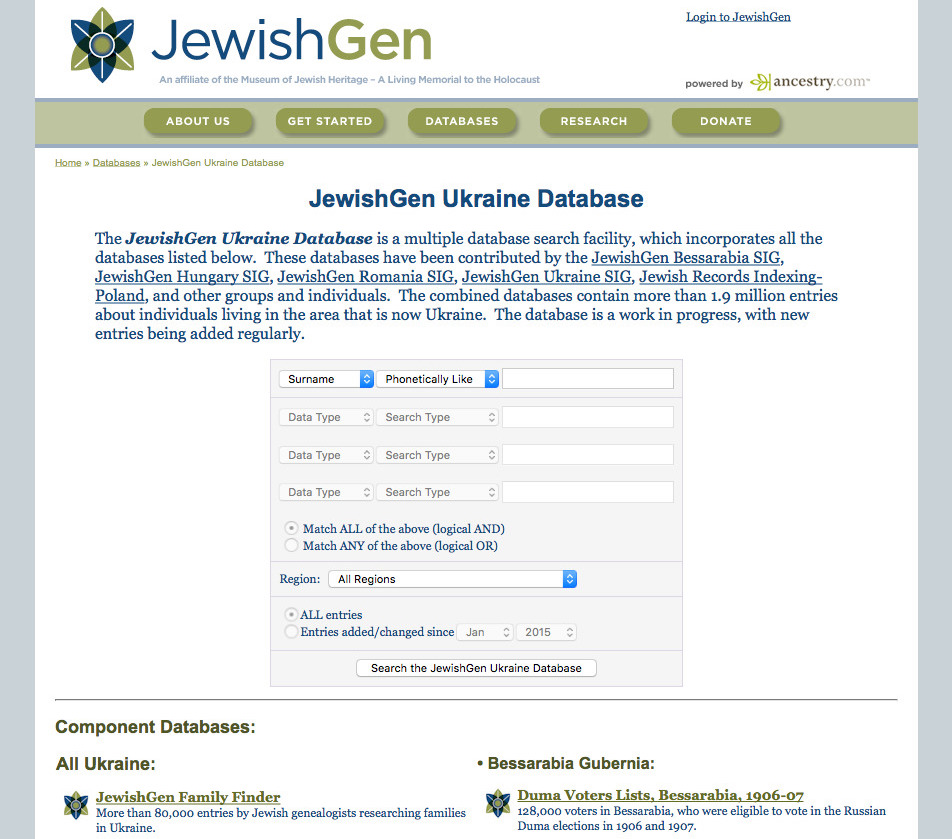 JewishGen - Ukraine Database - B&F: Jewish Genealogy And More