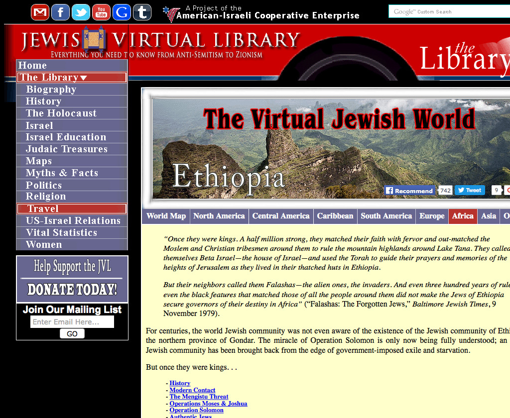 Virtual Jewish Library - Ethiopia - B&F: Jewish Genealogy And More