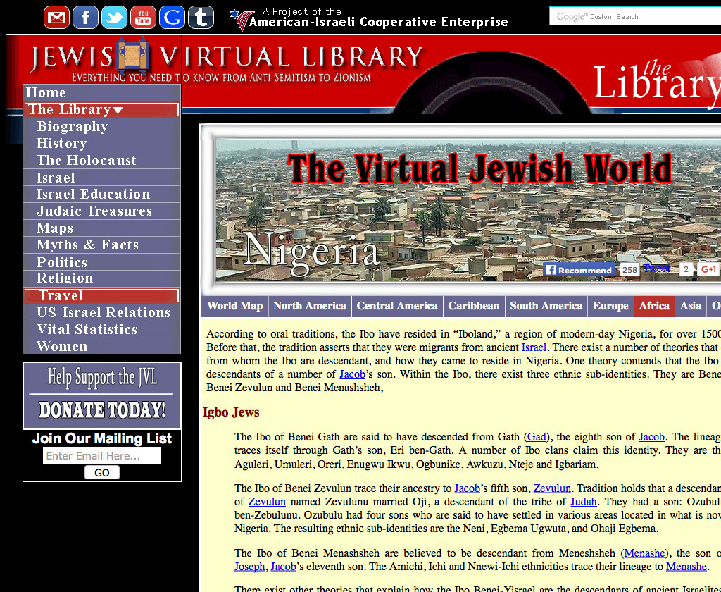 Jewish Virtual Library - Nigeria - B&F: Jewish Genealogy And More