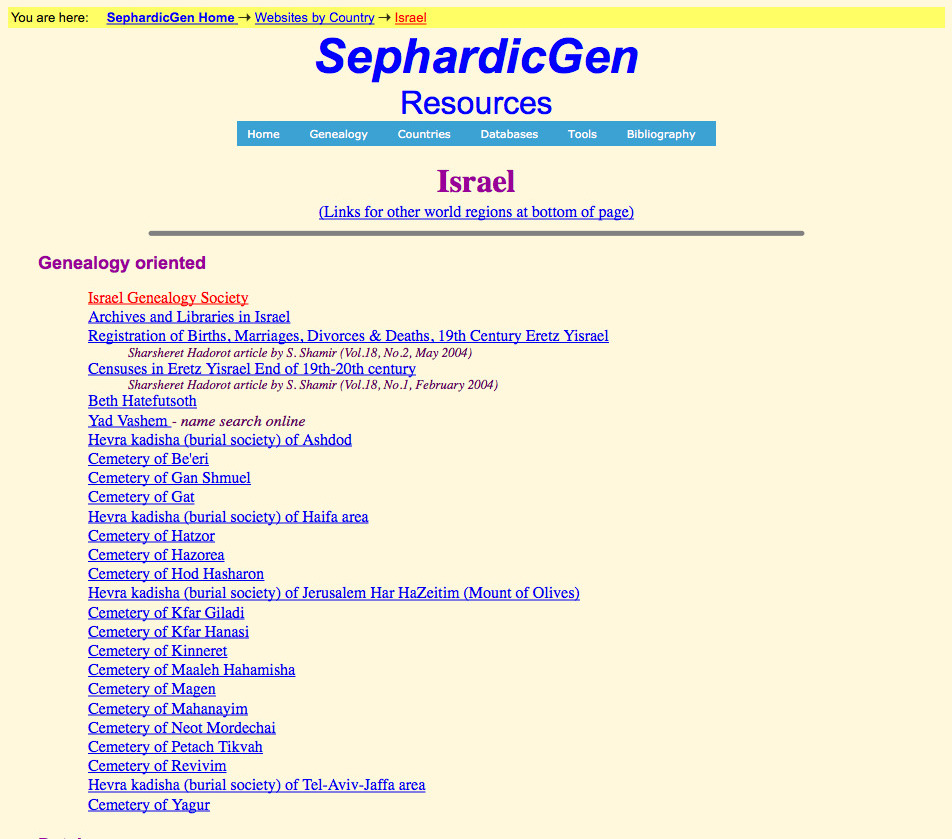 SephardicGen - Resources: Israel - B&F: Jewish Genealogy And More