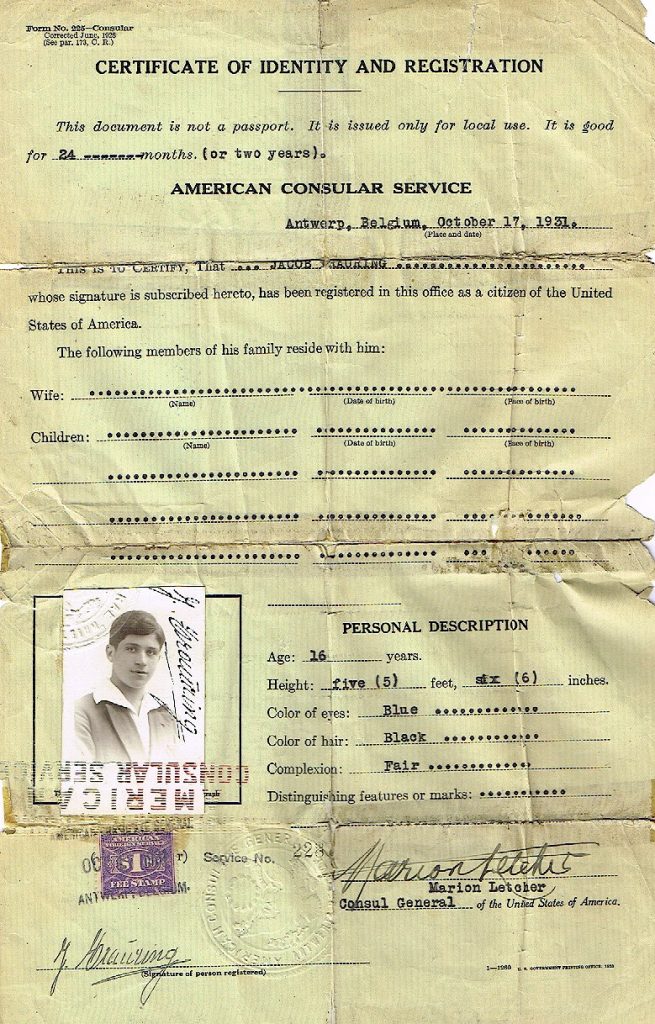1931 Certificate of Identity and Registration